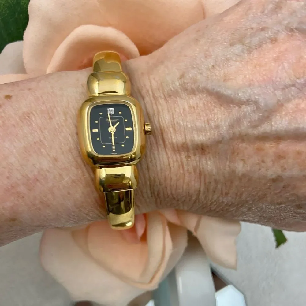 Vintage Gruen Precision Swiss Parts Diamond Accented Dial Hinged Bangle Watch